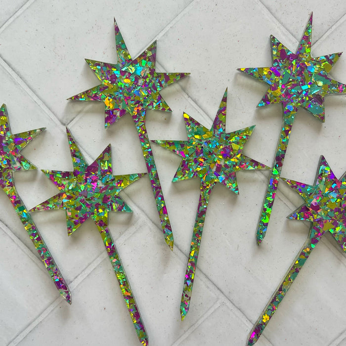 Rainbow Holographic Star Cupcake Toppers