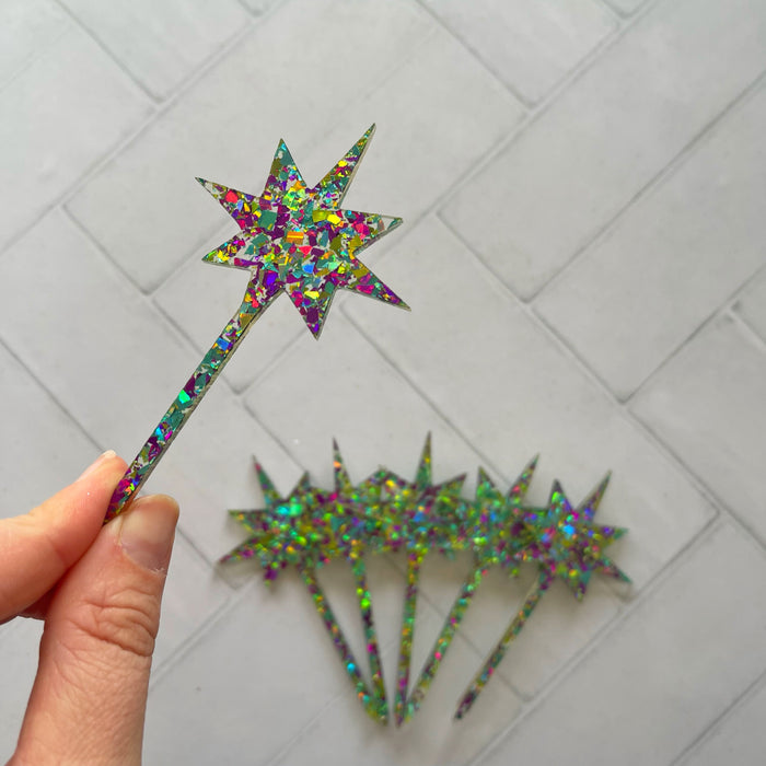 Rainbow Holographic Star Cupcake Toppers